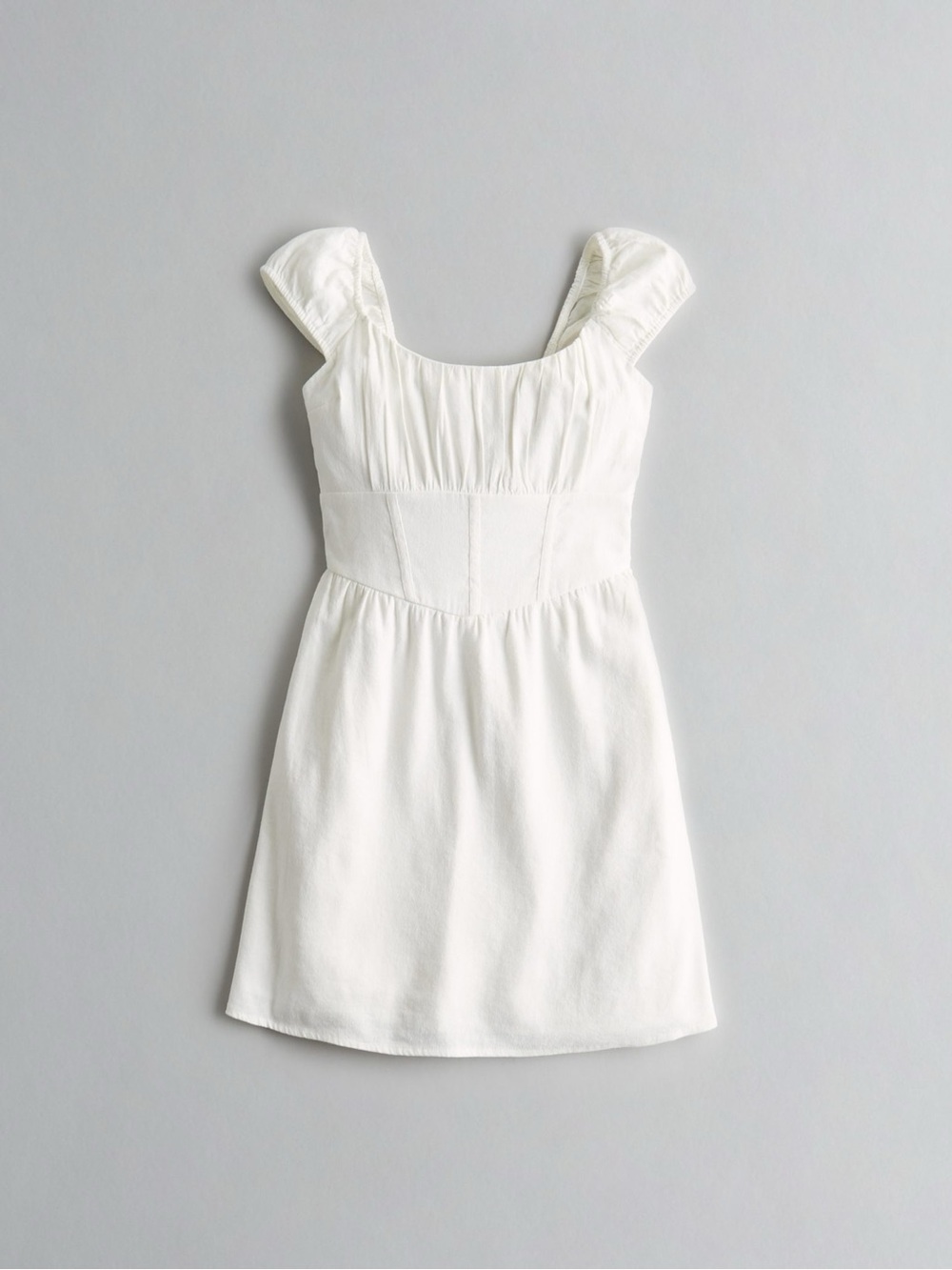 Hollister White Scoop Neck Mini Dress with Puff Sleeves